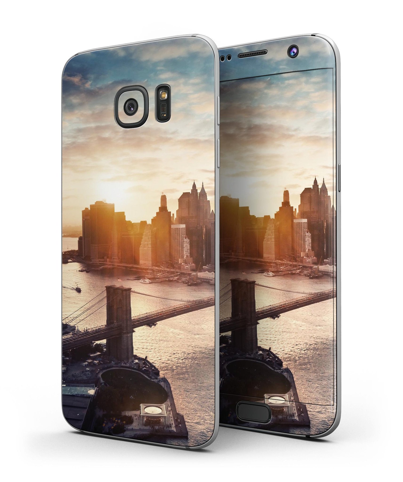 NYC Sunset Eve Full Body Skin-Kit for Samsung Galaxy S7 and S7 Edge, showcasing vibrant design and premium vinyl material.